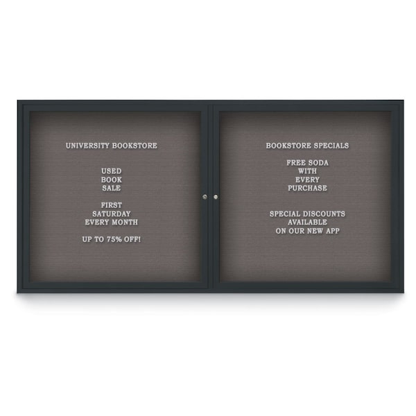 72"x48" 3-Door Enclosed Outdoor Letterboard, Grey Felt/Black